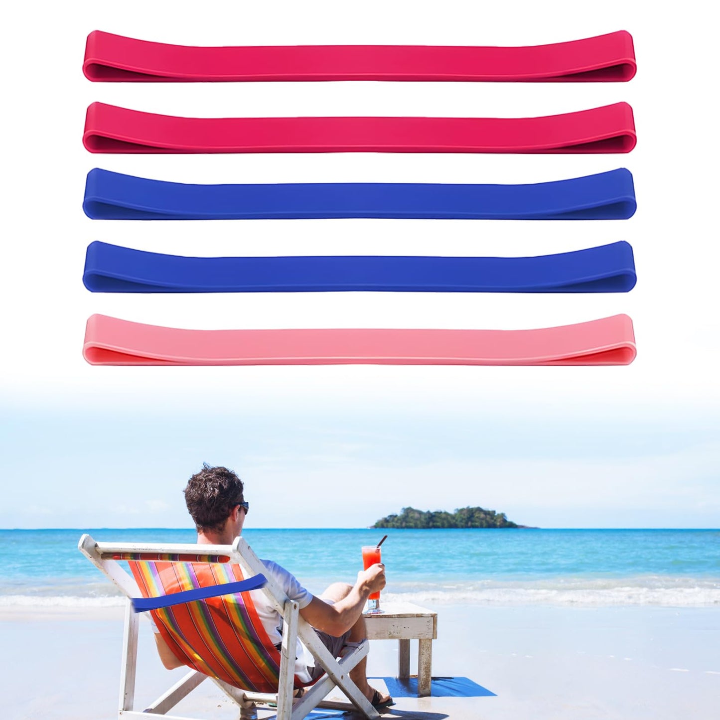 Towel Bands for Sun Loungers, 5 Pack Windproof Sunbed Towel Bands, High Elasticity Towel Bands for Pool, Chairs, Cruise