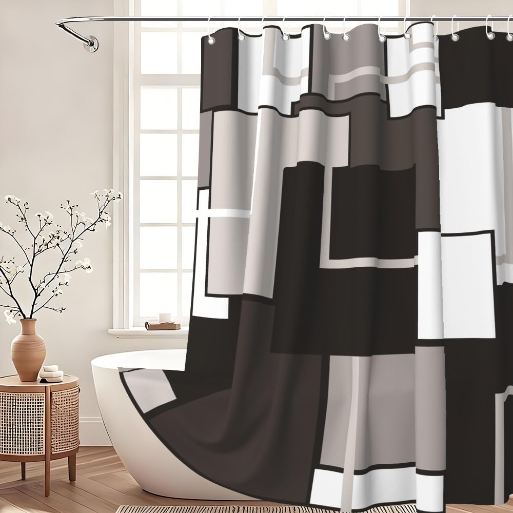 Xiaoterna Geometric Shower Curtain Abstract Black White Grey Bathroom Curtain Modern Simplicity Geometry Patchwork Waterproof Washable Shower Curtain