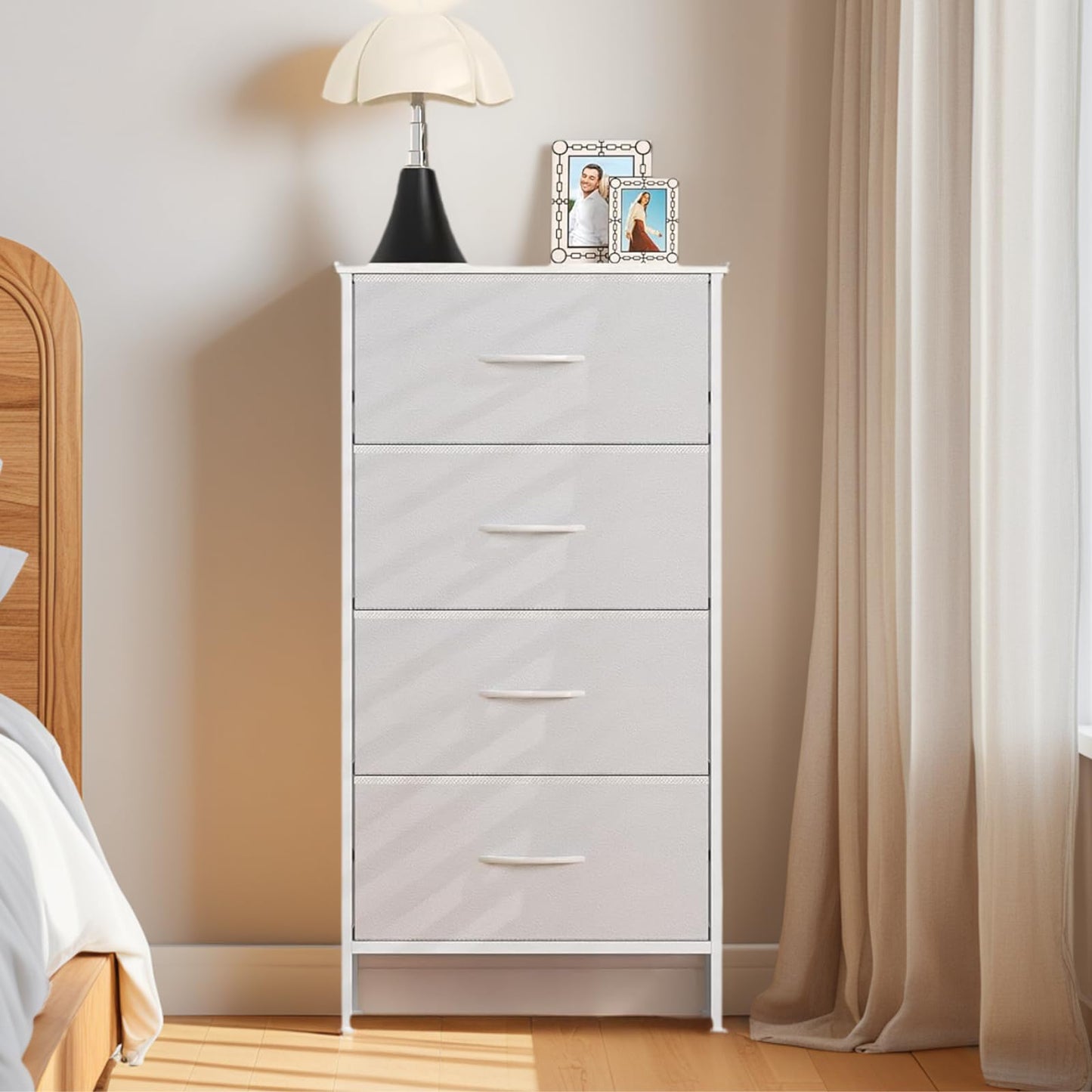 Feonase Chest of Drawers with 4 Fabric Drawers, Large Bedroom Dresser with Wooden Top & Sturdy Metal Frame, Tall Storage Organizer Unit for Bedroom