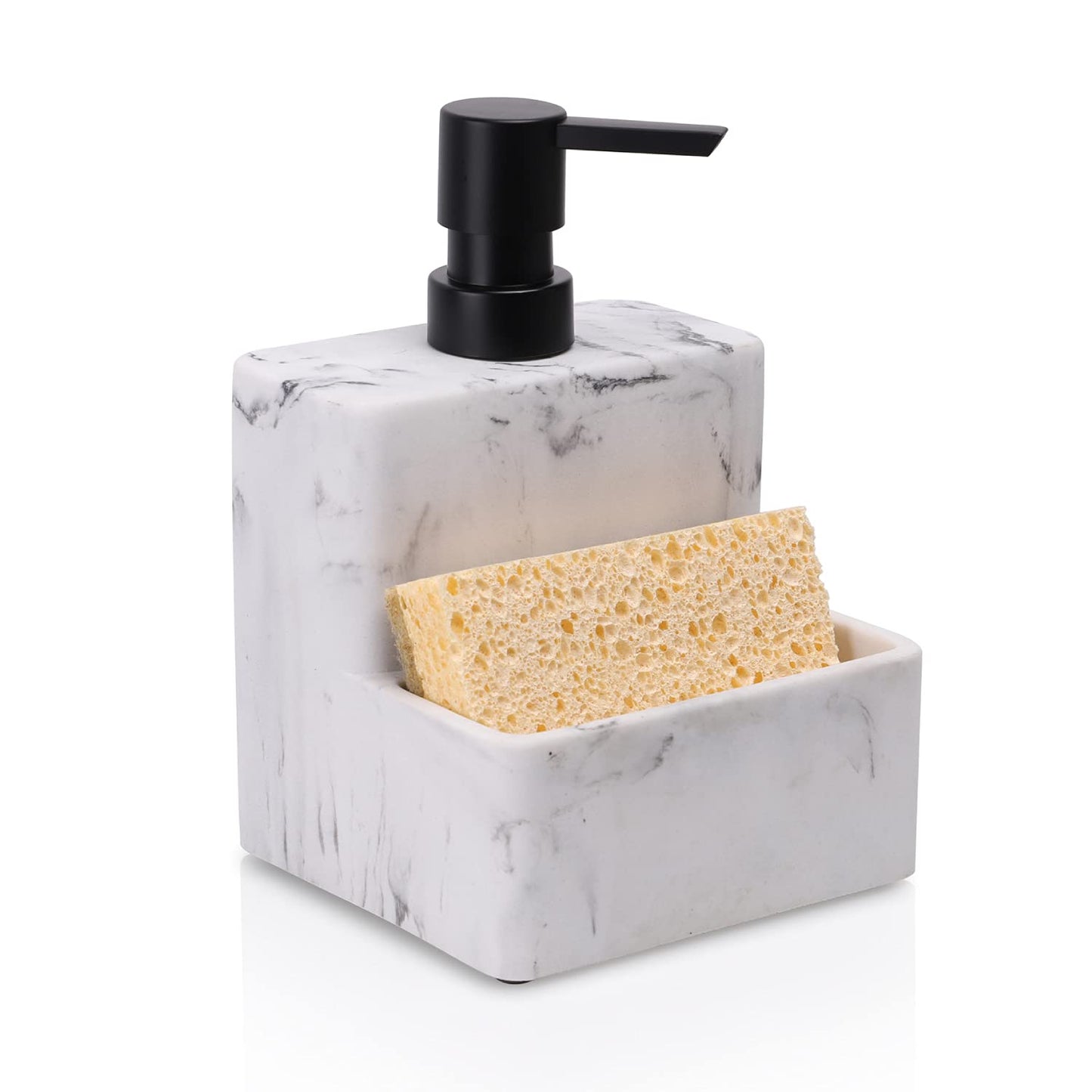 zccz Soap Dispenser with Sponge Holder, Marble Look Liquid Hand and Dish Soap Dispenser Pump Bottle and Sponge Holder 2 in 1 for Kitchen Sink Bathroom