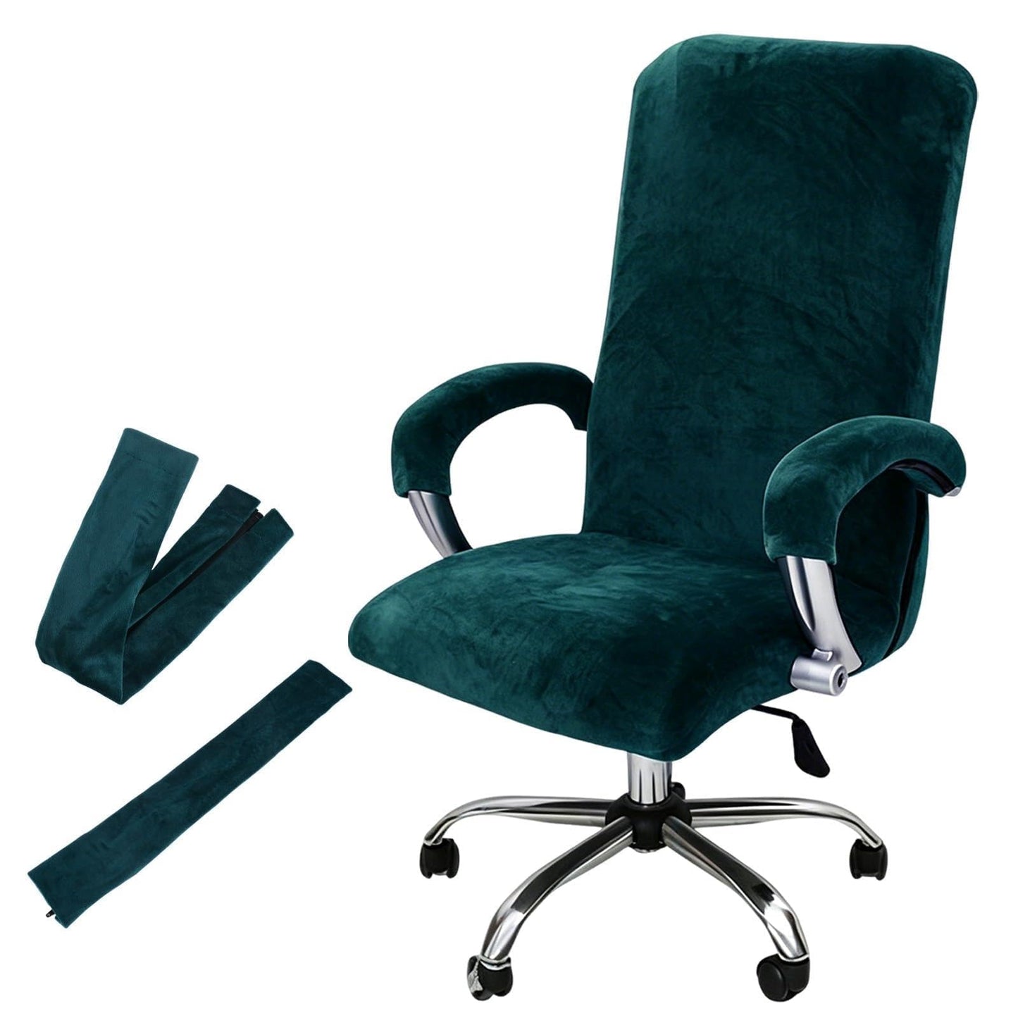 Set of 3 High Back Office Chair Cover, Stretch Polyester Velvet Computer Desk Chair Slipcover with 2 Armrest Covers