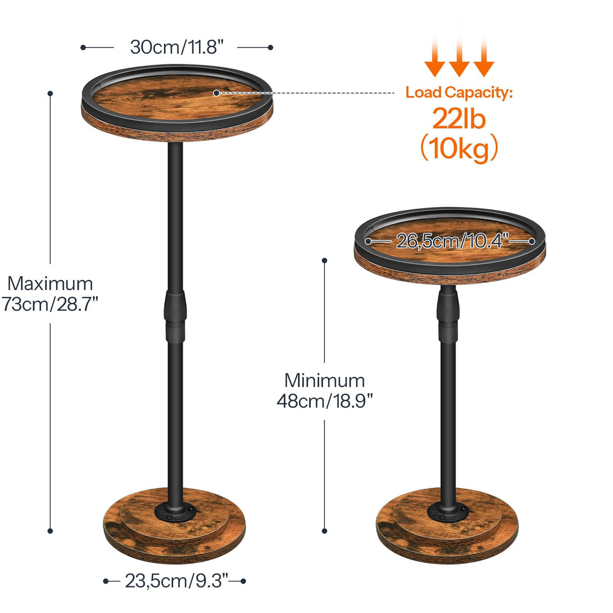 HOOBRO Round Side Table, Height Adjustable Bedside Table, Small Drink Table Sofa Table with Pedestal