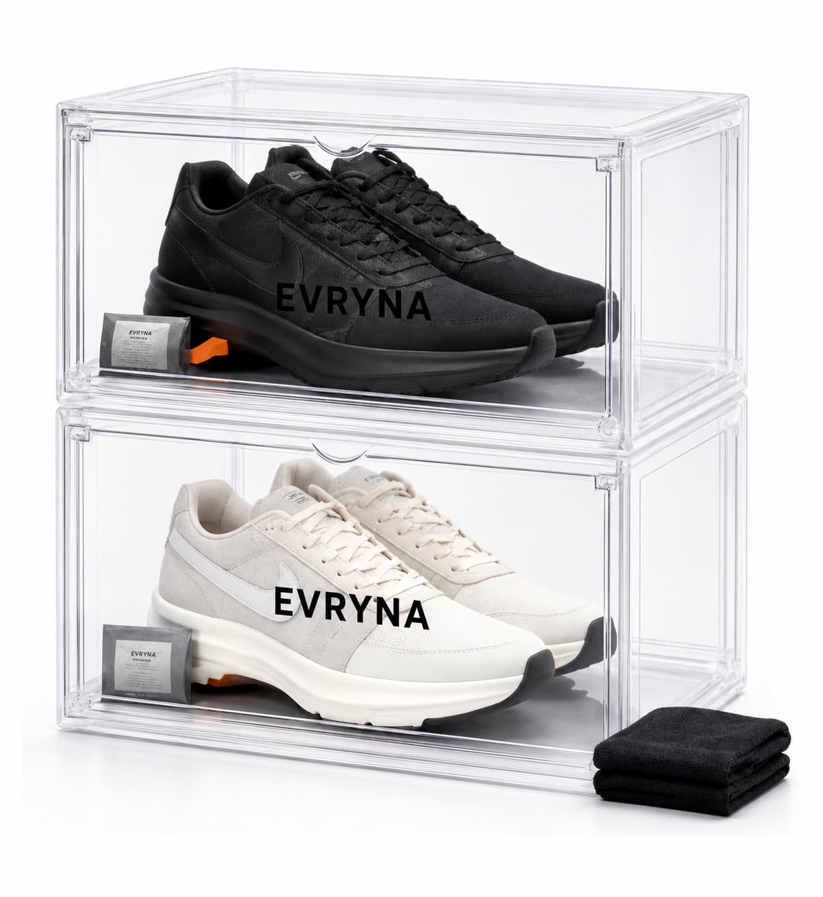 EVRYNA 2 Pack Premium Clear Shoe Boxes - Stackable - Anti-UV, Magnetic Front Door - Reinforced Plastic, Designer Storage for Sneakers