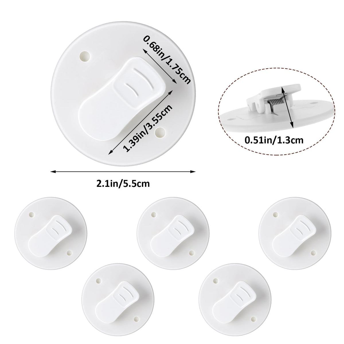 Clever Accessories Pack of 6 Shower Curtain Clips - 2 Inch Splash Guard, Windproof Protection, White
