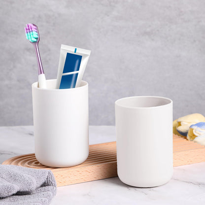 YUXIANLB 2Pcs Bathroom Tumbler, Plastic Toothbrush Tumbler 300ml, Mouthwash Cups, Unbreakable Dishwasher Safe Drink Cup White