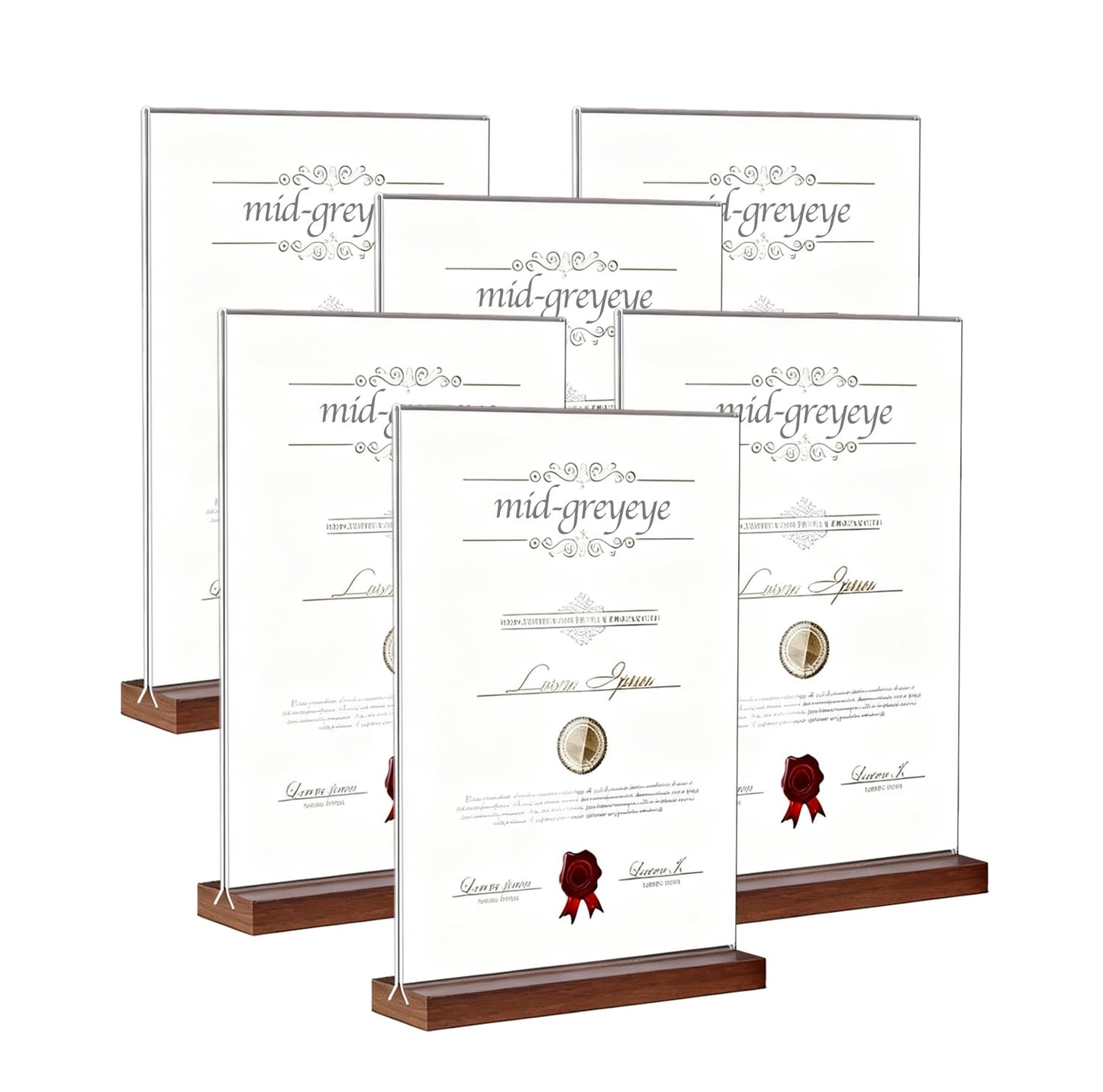 midgreyeye 6pcs A5 Premium Acrylic Sign Holder with Wooden Base A5 Display Stand for Office, Restaurant, Café, Shop, Wedding