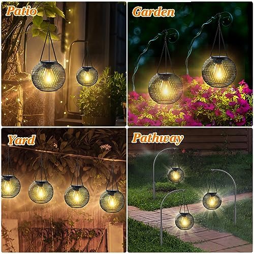 Ortiny Garden Ornaments Outdoor, 4 Pack Solar Lanterns for The Garden Lights Solar Powered Metal Retro IP65 Waterproof Auto On Off Solar Lantern Decorations for Patio Lawn Table Fence Warmwhite