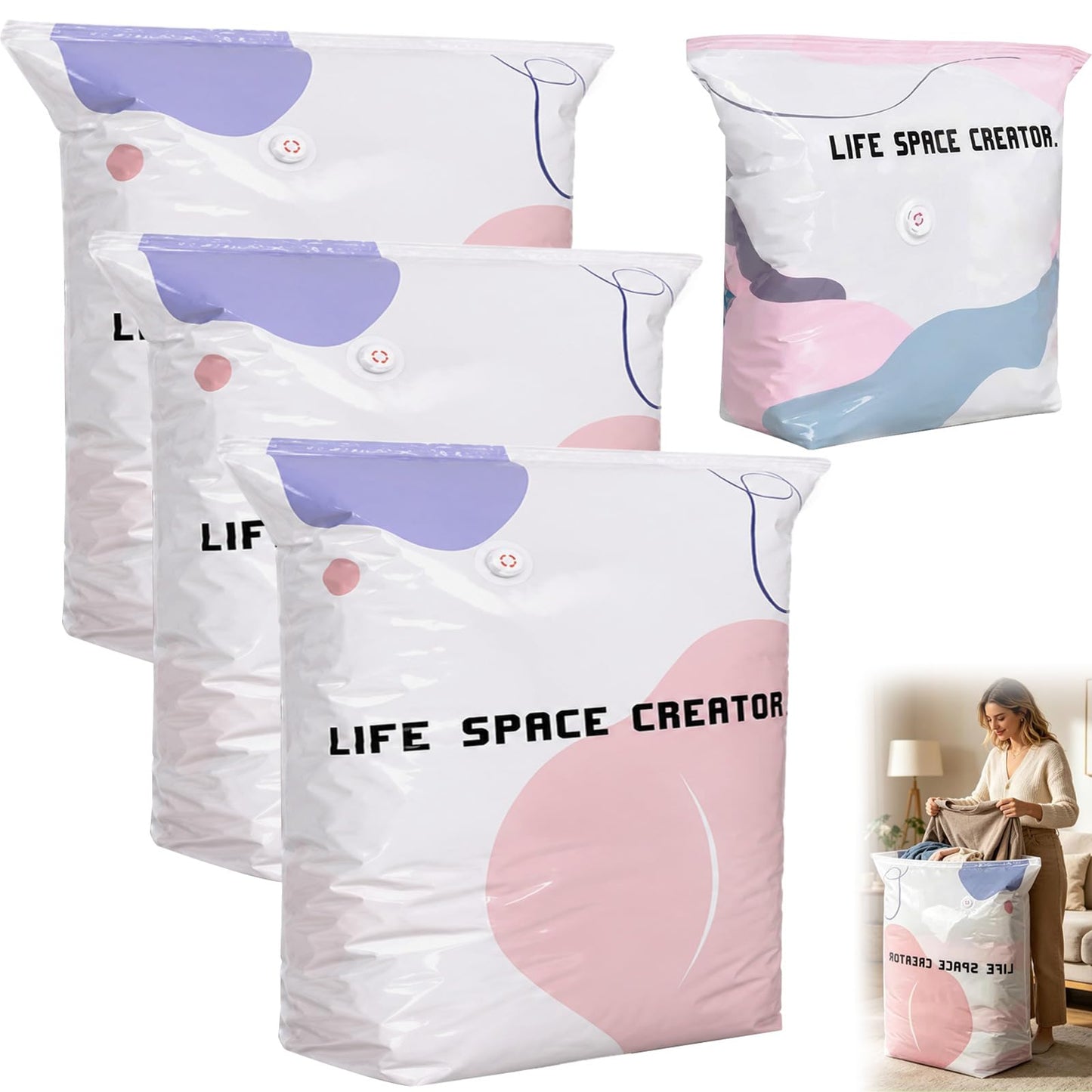 No Pump Vacuum Storage Bags, 4PCS Press and Seal Compression Bags