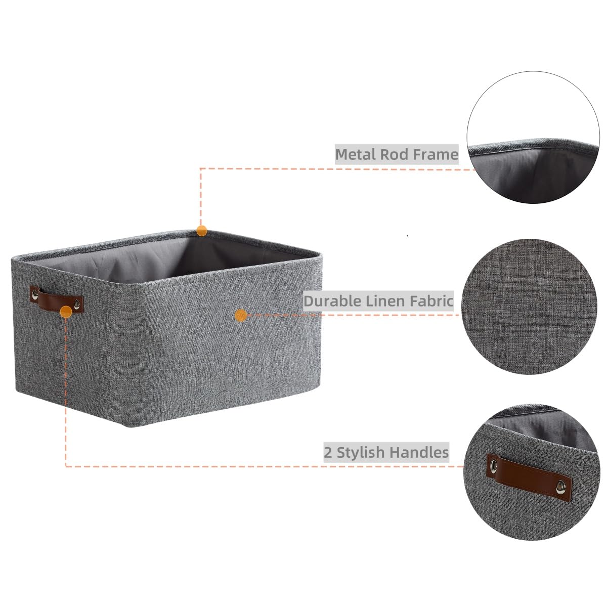 Mangata Set of 3 Fabric Storage Boxes, Small Storage Basket with Handles for underwear, sock, towel (Small, Grey)