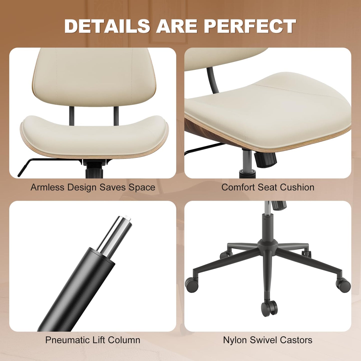 BERYTH Office Chair Comfy Small Ergonomic Office Chair with Wheels Desk Chair Modern Swivel With Adjustable Height Capacity up to 136 kg Study