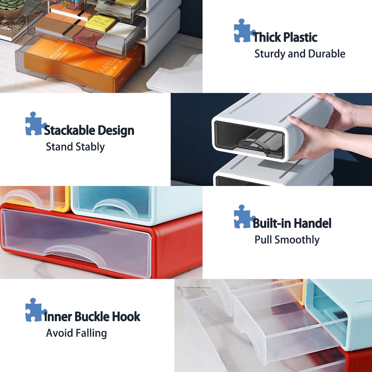 3Pcs Desk Organizer Drawers, Stackable Desktop Storage Box with 3 Drawers, Office Drawer Organizer Containers, Desk Organization Accessories for Home