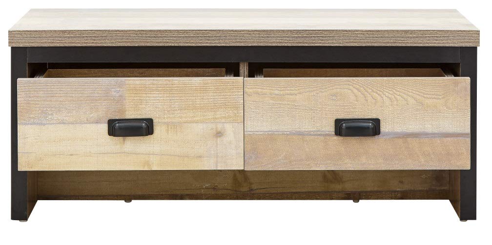 GFW Boston Coffee Table with 2 Drawers, Industrial Living Room Table with Oak Effect Finish, Contrasting Frame and 30mm Top Panel
