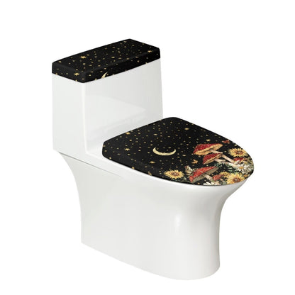 Biyejit Mushroom Star Toilet Lid Cover and Toilet Tank Cover Set Washable Toilet Tank Protector with Elastic Edge Bathroom Toilet Cushion Universal