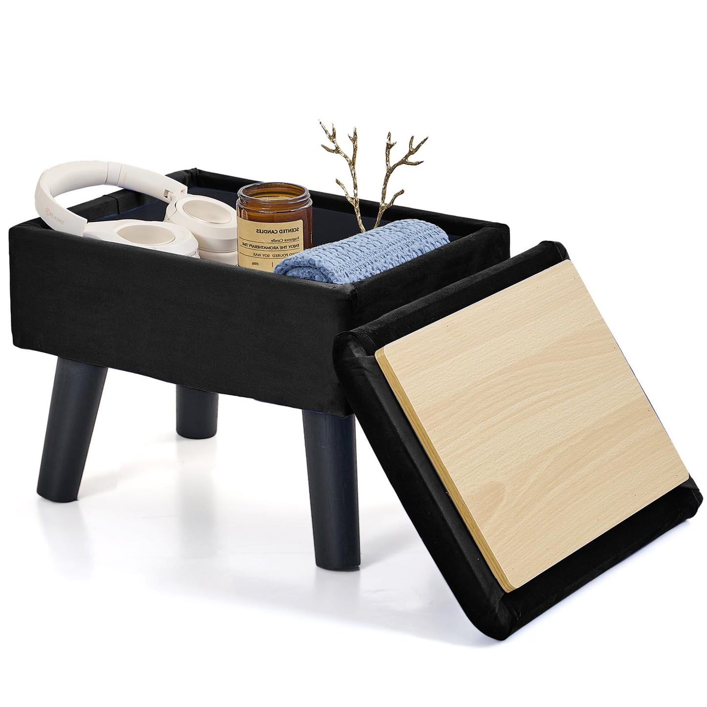 BRIAN & DANY Footstool Ottoman with Storage, Velvet Rectangle Storage Ottoman, Foot Stool with Legs Sofa Footrest for Living Room Entryway Office