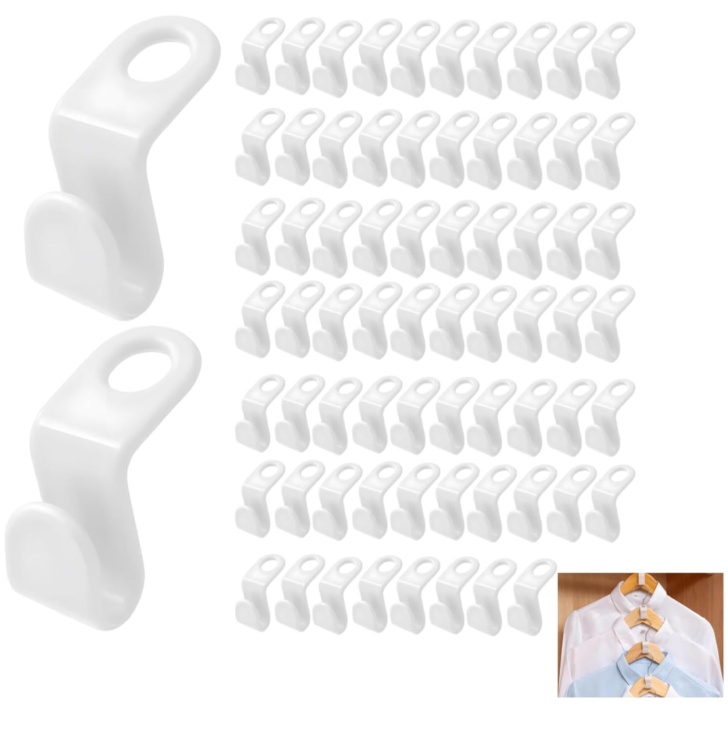 70-Pack White Clothes Hanger Connector Hooks - Space-Saving Wardrobe Organizer Accessories for Closet Efficiency, Compatible with Various Hangers