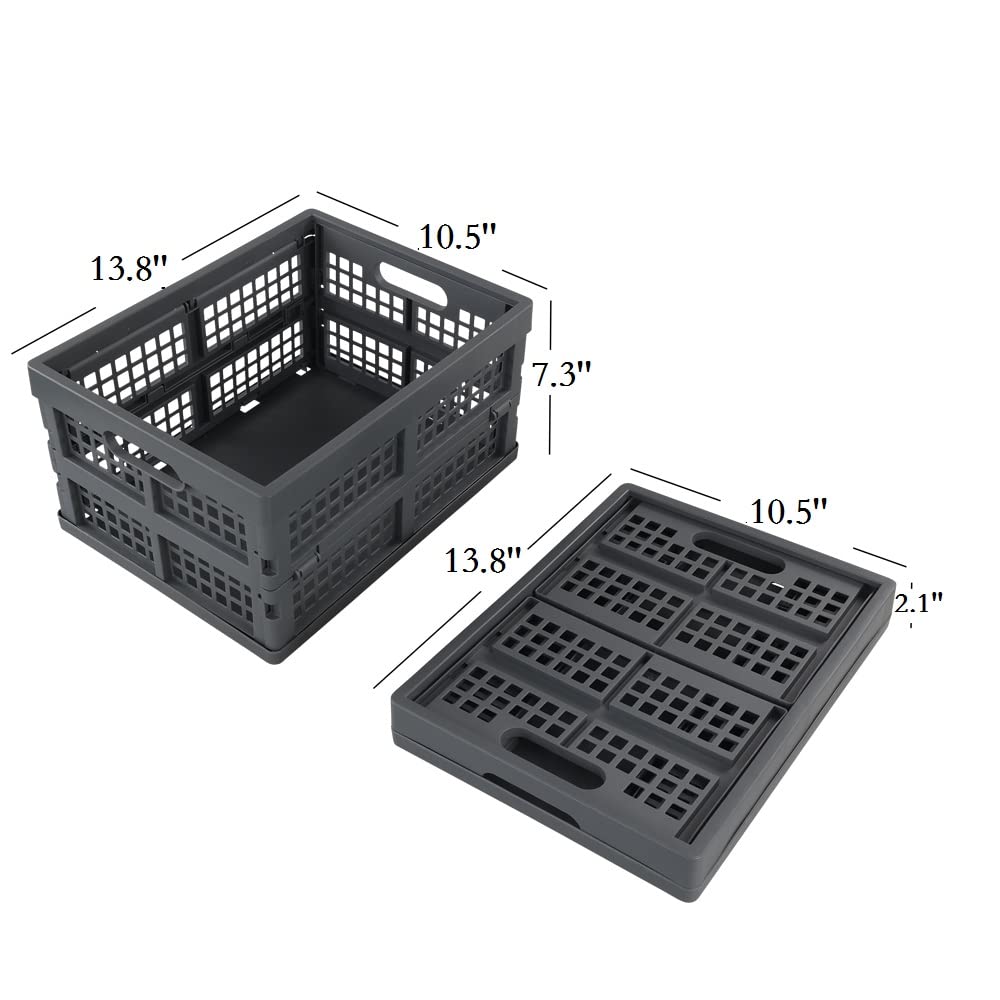 Bblina 3-pack Grey Folding Storage Crates Plastic Collapsible Basket, 15 Liter