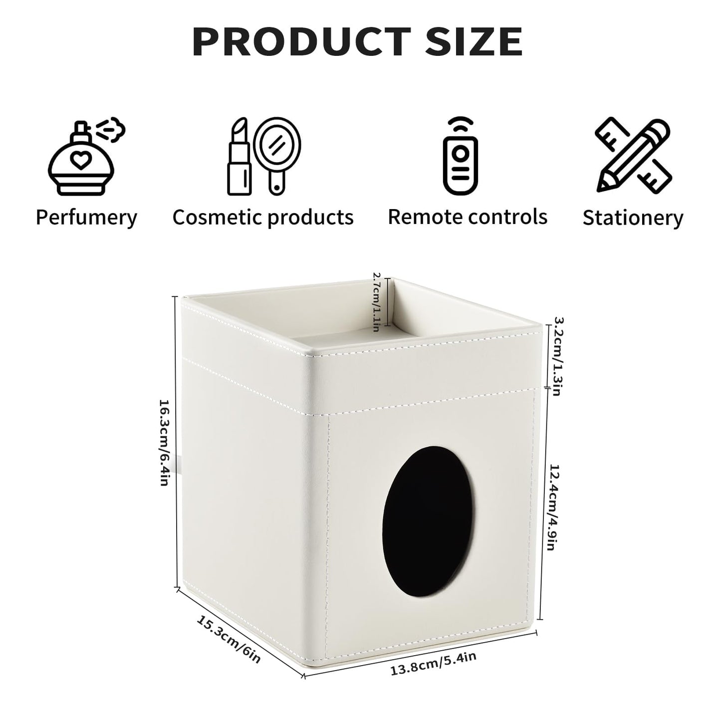 XNONE Tissue Box Cover,PU Leather Square Tissue Box Holder with Storage Tray for Bathroom Vanity Countertop Night Stands Bedroom Office Desk,Stylish
