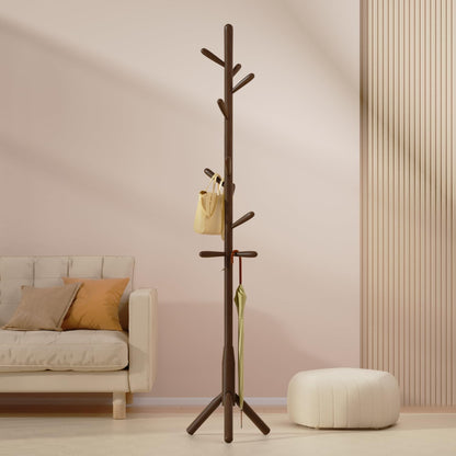Awatiwa Solid Wood Coat Rack, Freestanding Tree-Shaped Coat Rack with 11 Hooks, Main Pole 1.6" dia,for Clothes