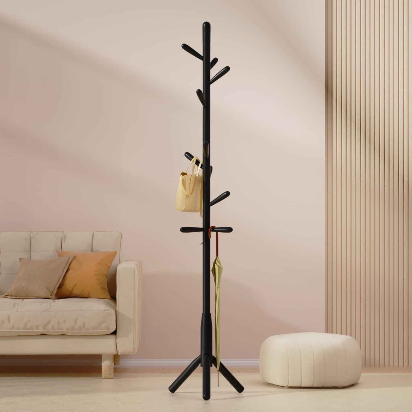 Awatiwa Solid Wood Coat Rack, Freestanding Tree-Shaped Coat Rack with 11 Hooks, Main Pole 1.6" dia for Clothes