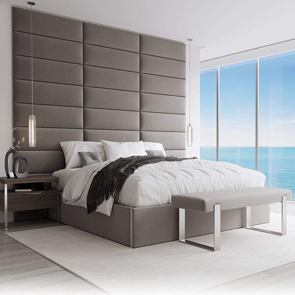 VANT Upholstered Accent Wall Panels - Packs of 4 - Easy to Install - Twin-King Size Headboard (76cm Wide, Plush Velvet Gothic Gray)