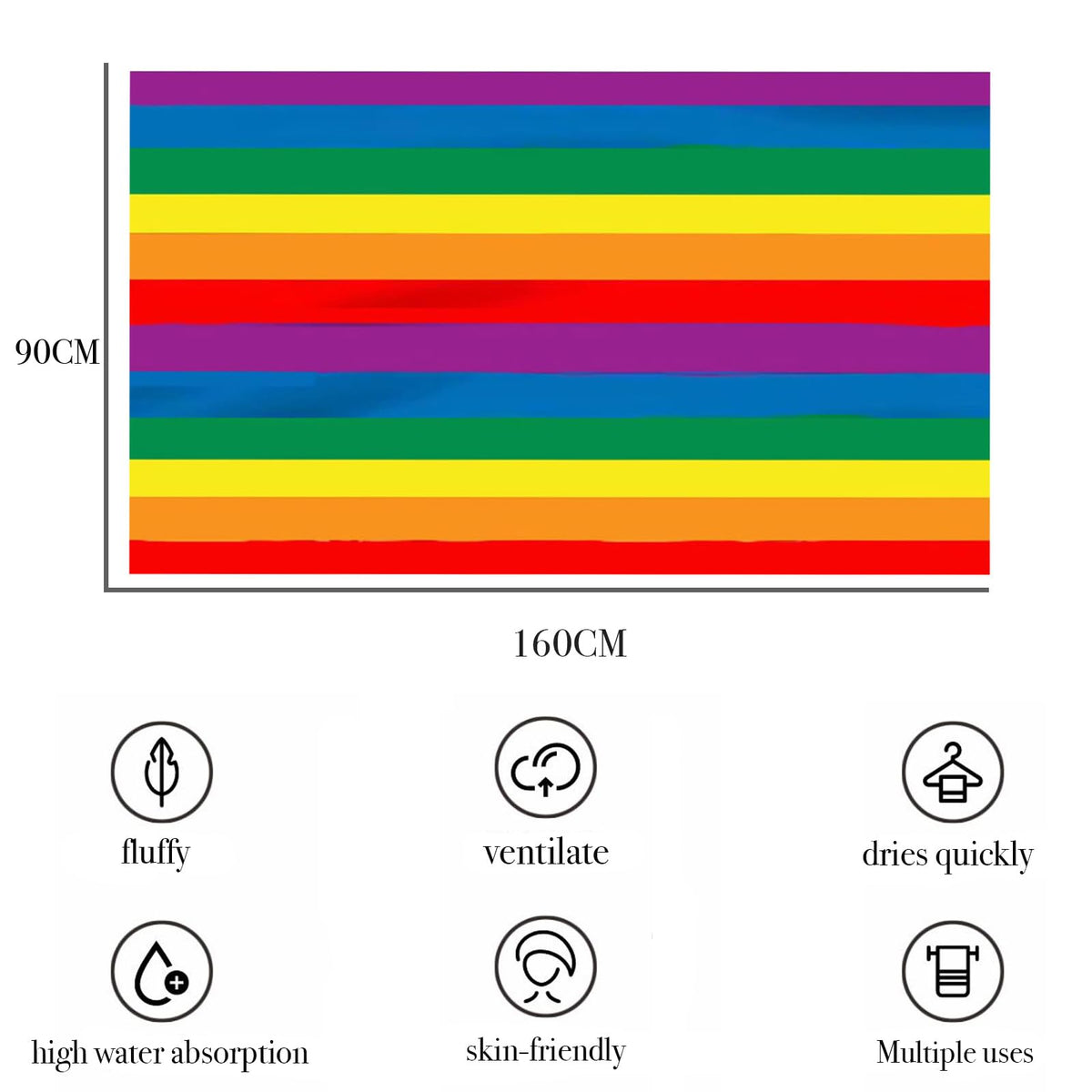 yayafunfun Large Quick Dry Microfibre Beach Towels for Adults,160X90cm Rainbow Bath Towel Travel Towels with Pockets,Lightweight Beach Towel for