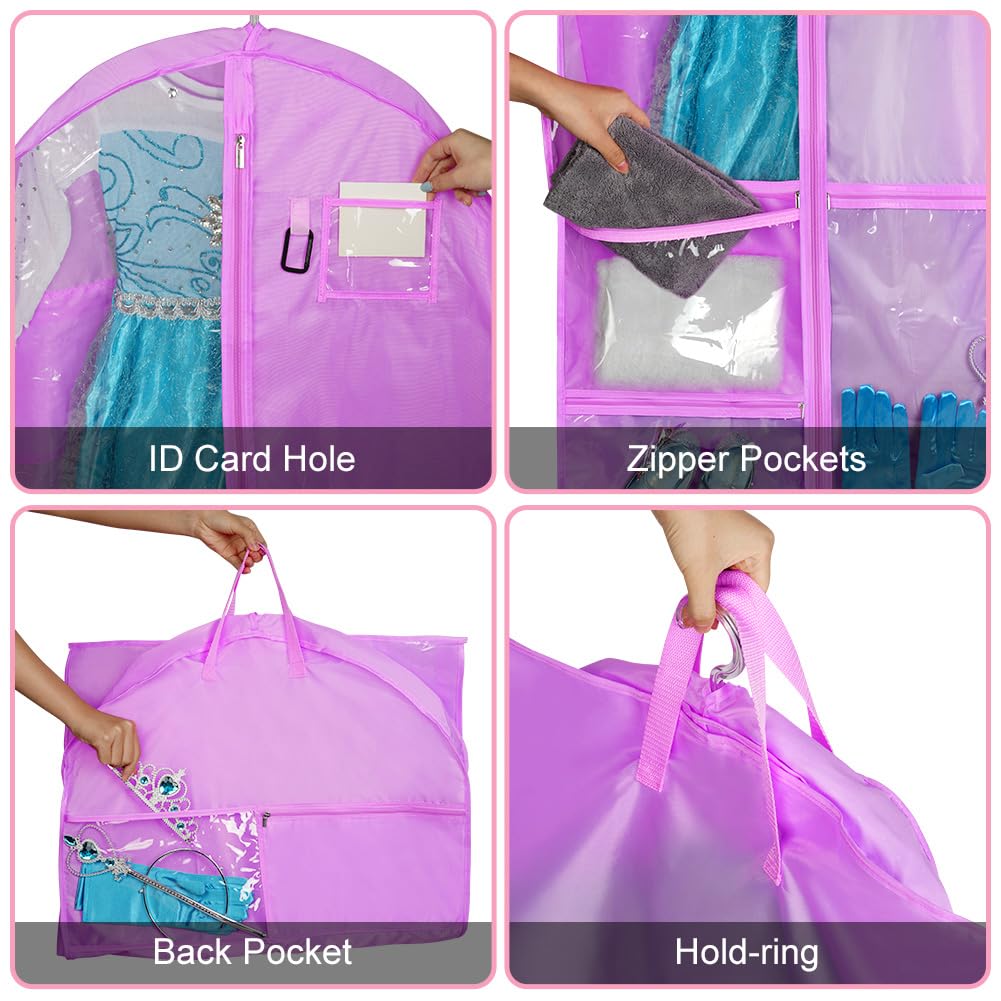 OSDUE Clothes Covers, 40 inch WaterproofHanging Garment Bags with 5 Zipper Pocket and ID Slot Pockets Foldable Kids Dance Costume Garment Bag Travel