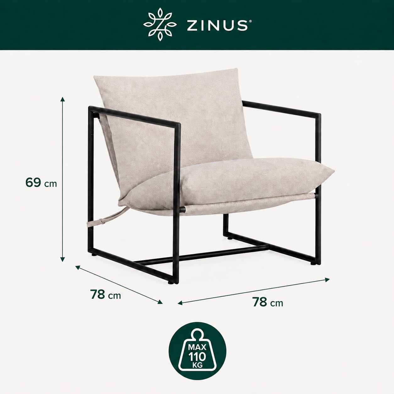 Zinus Aidan Sling Accent Armchair, Oatmeal Beige, 78 x 78 x 69 cm
