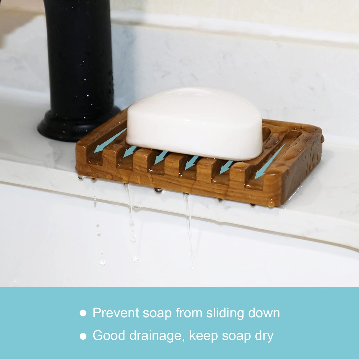 HTB Teak Soap Dish 1PC, Self-Draining Soap Bar Holder for The Shower