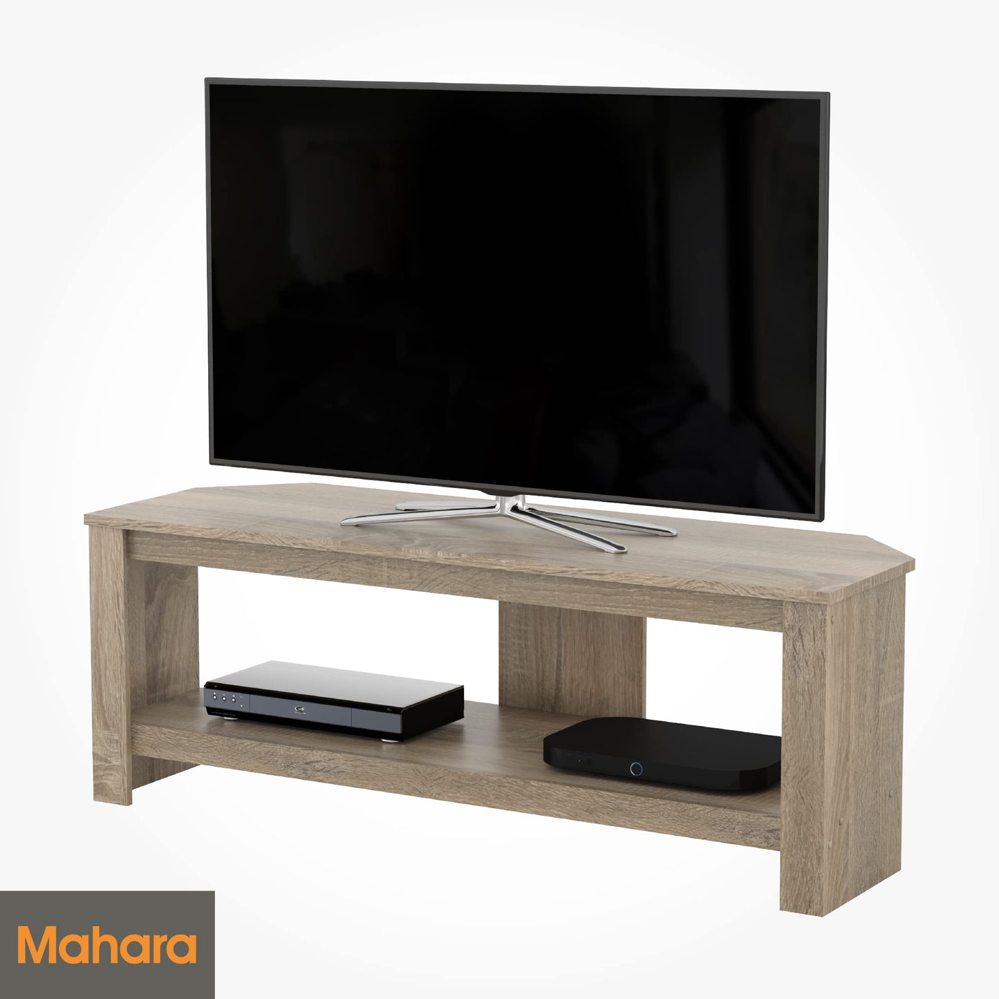 mahara Corner TV Stand - TV Floor Stand for Max 55" TV - Modern TV Stand for Max 40kg TV (Rustic Sawn Oak, Up to 55" - No Glass)