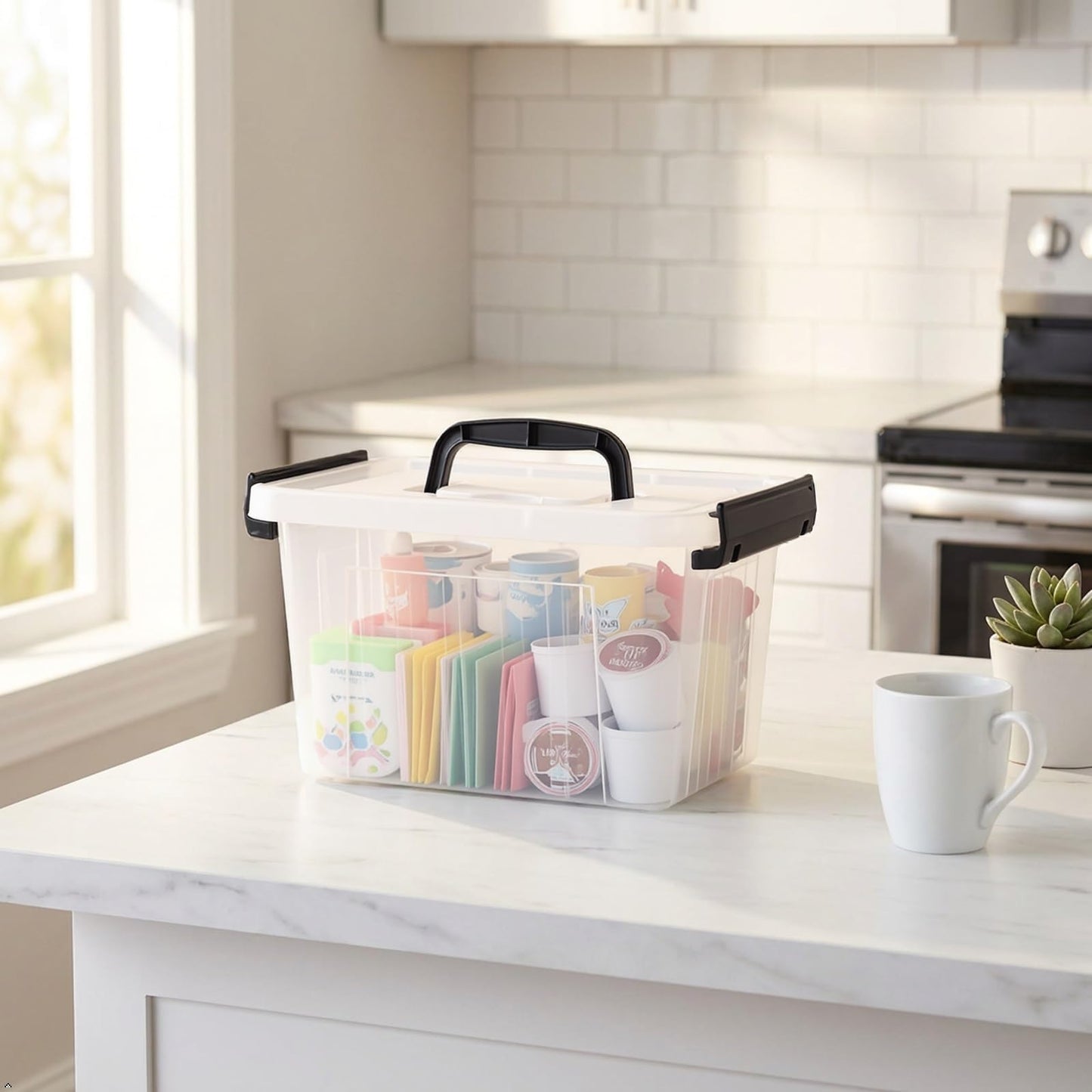 Lesbin 3 L Clear Plastic Storage Box with Lids, 6-Pack Small Latching Box with Handle