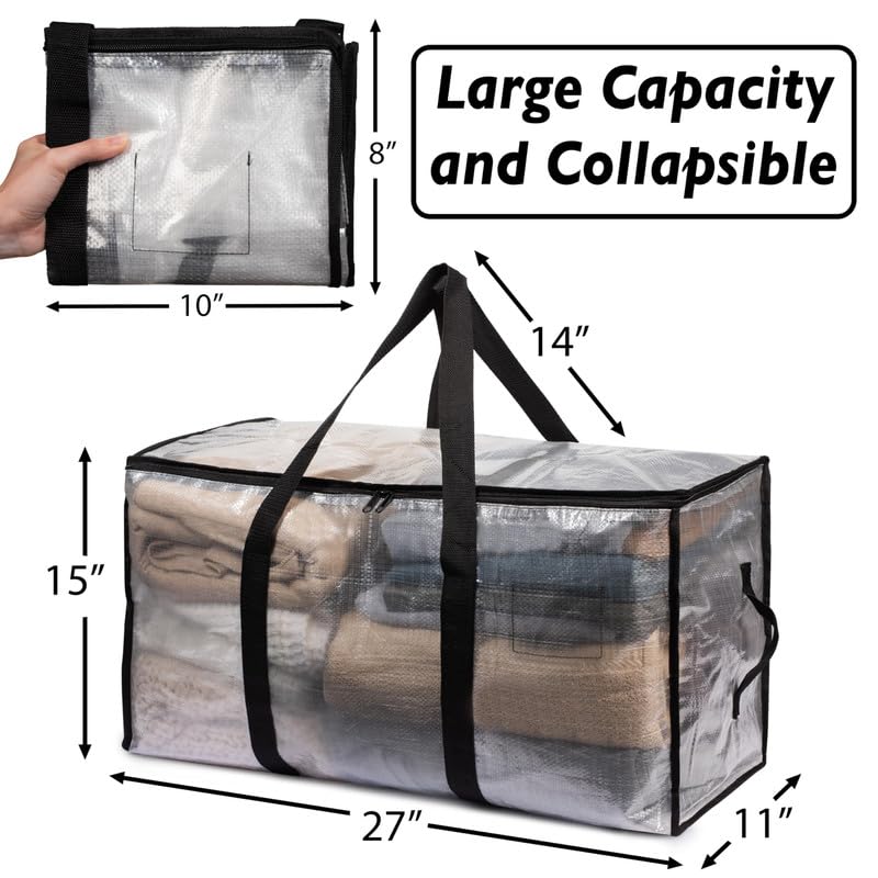 ClearSpace Heavy Duty Moving Bags or Storage Bins with Lids, Clear, 4 Pack