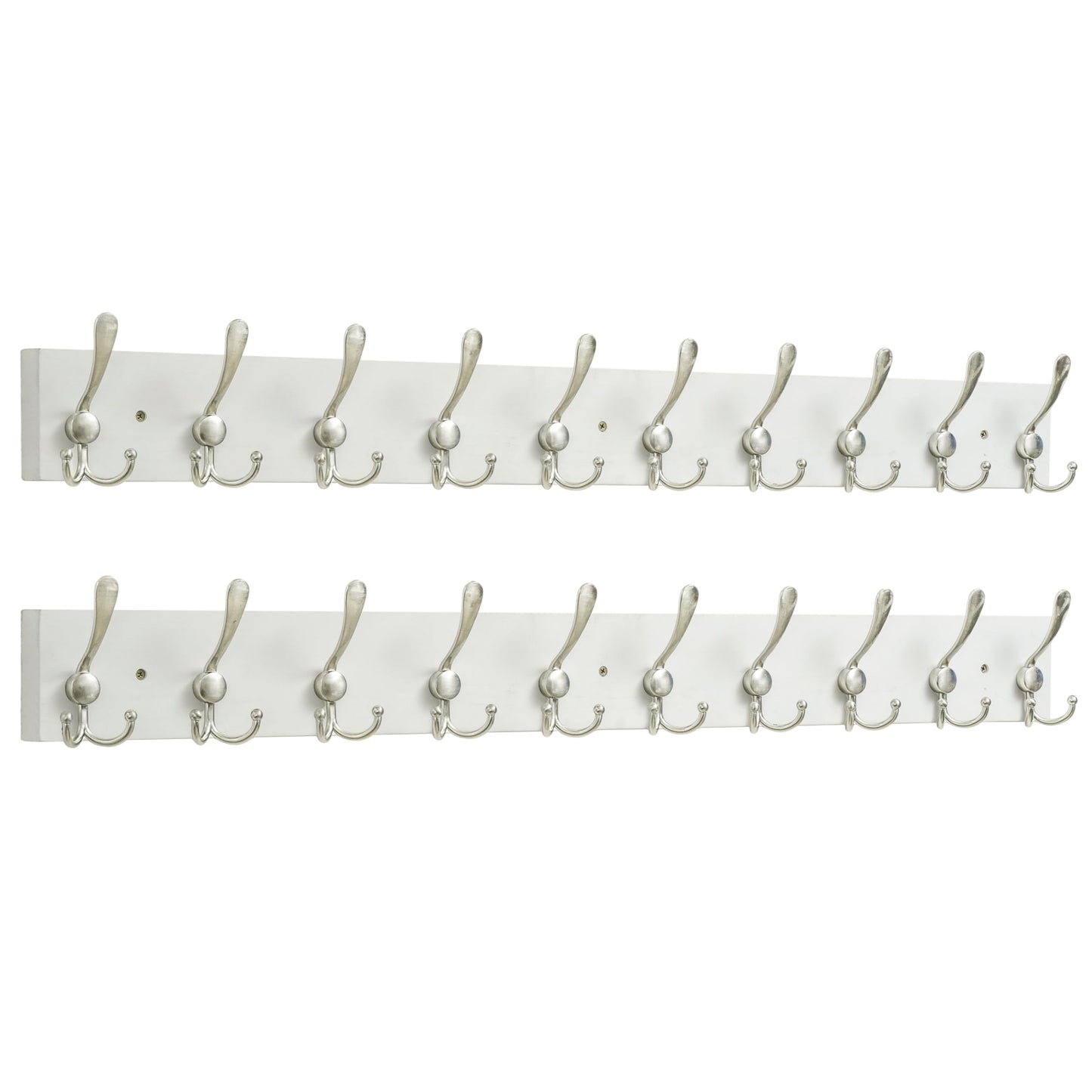 SKOLOO Creations White Solid Wood Wall Mounted Coat Rack, 10 Hooks, 38-1/8" Long - Kitchen, Mudroom, Entryway, Bathroom - Includes Mounting Hardware