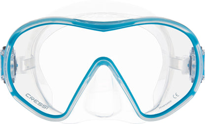 CRESSI F-Dual + Supernova Dry Combo - Unisex Diving Mask F-Dual rimless and Dry Snorkel for Snorkelling and Scuba Diving, Colour Clear/Blue, One Size