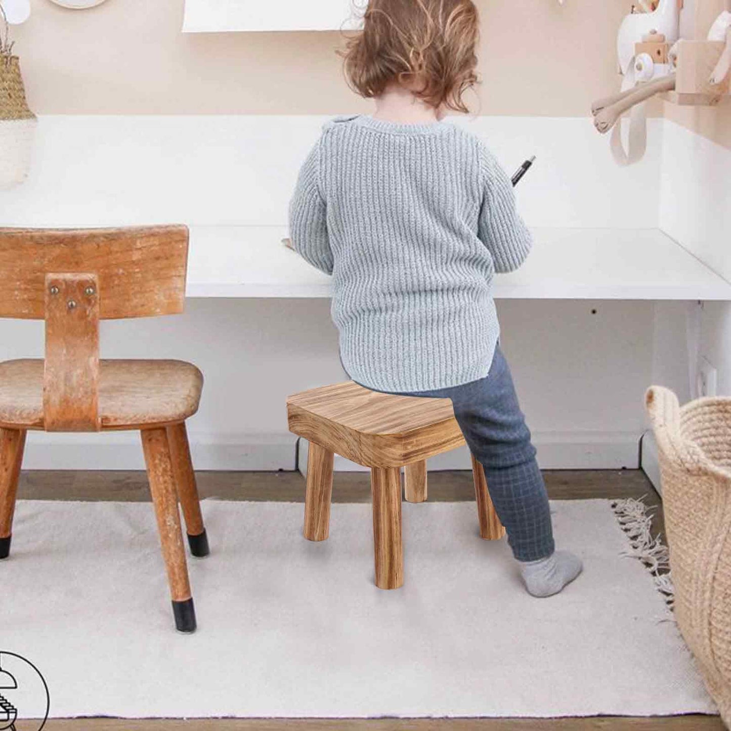 DAJAVE Small Wooden Stool, Plant Table Plant Stool Wooden Milking Stools Indoor Step Stools for Kids Small Side Table for House Plants