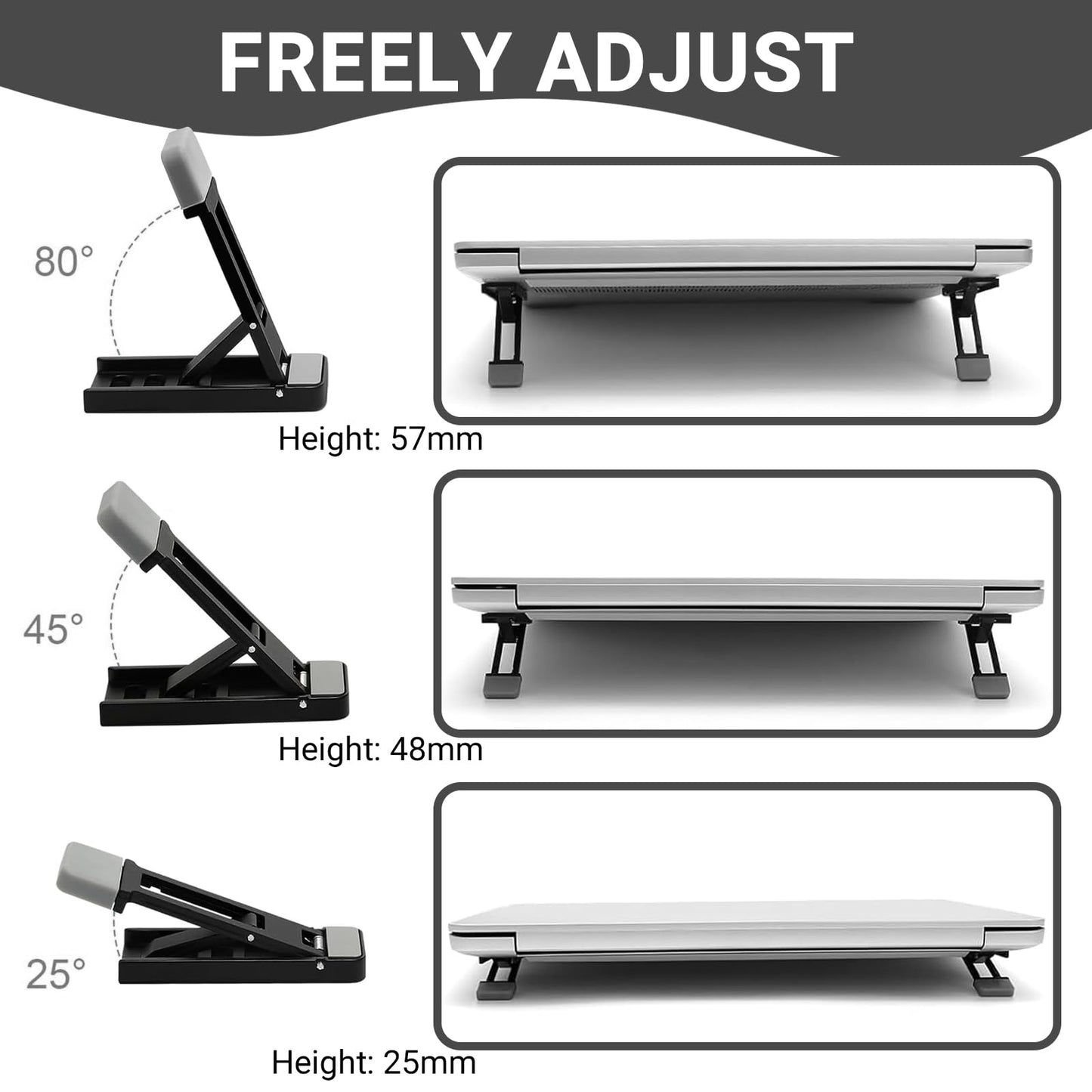 Zolventiq 2 Pcs Portable Keyboard Riser, Three Tilt Angle Adjustable Foldable Invisible Laptop Riser, Zinc Alloy Mini Laptop Stand