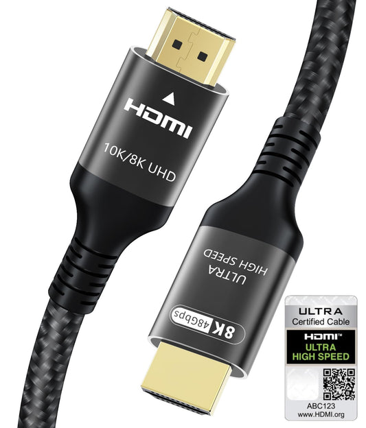 Certified 10K 8K HDMI 2.1 Cable 5M, 48Gbps Ultra High Speed HDMI Cable Ethernet CEC 4K 240Hz 200Hz 165Hz 144Hz 120Hz 10K 8K 60Hz ARC eARC Netflix