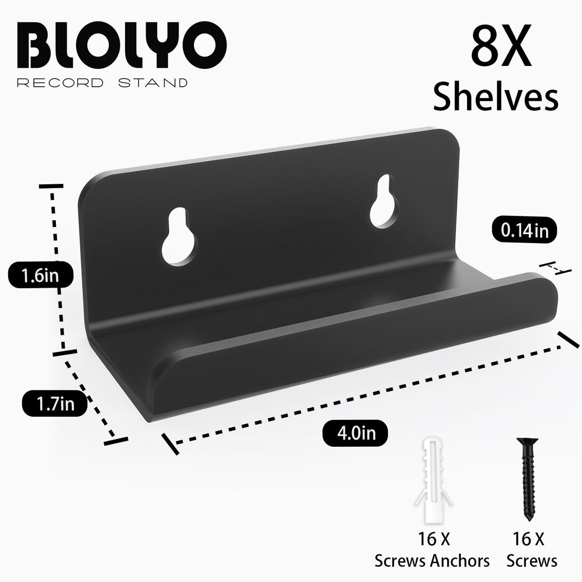 BLOLYO Clear Vinyl Record Shelf Wall Mount 8 Pack Black