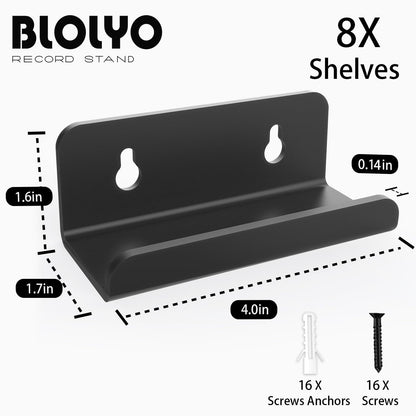 BLOLYO Clear Vinyl Record Shelf Wall Mount 8 Pack Black