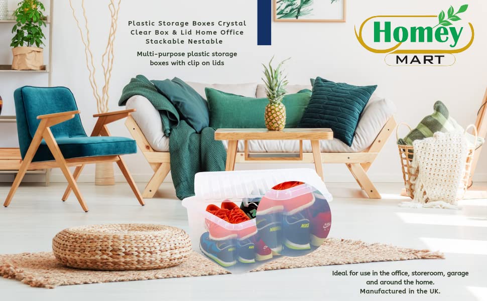 Homey Mart High‑Quality 11 Litre Storage Box with Clip‑On Lid – Durable, Stackable Plastic Container for Home, Office & Workplace Organisation