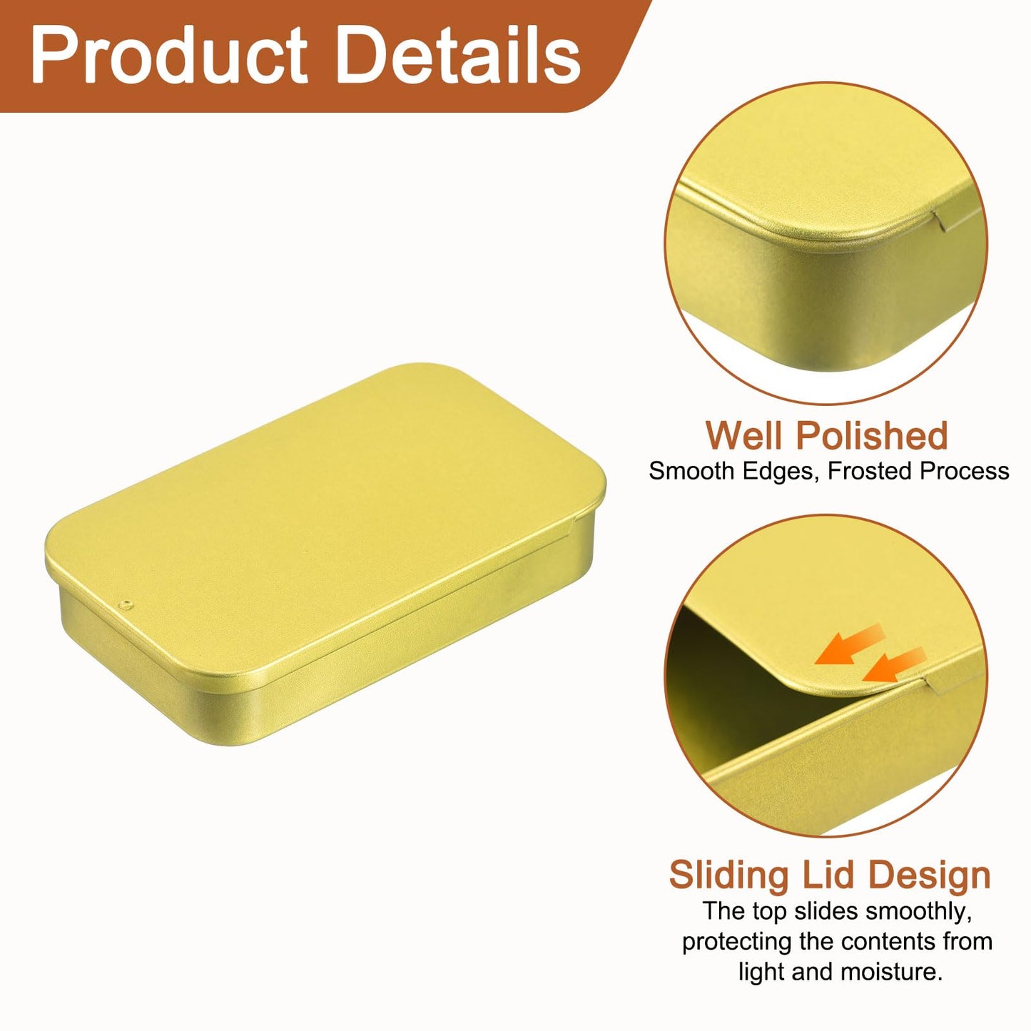 sourcing map 2 Pcs Metal Tin Box Container, 3.1x2x0.6 Inch Slide Top Tin Containers Empty Rectangular Storage Box Portable Mini Tin Case for Candy