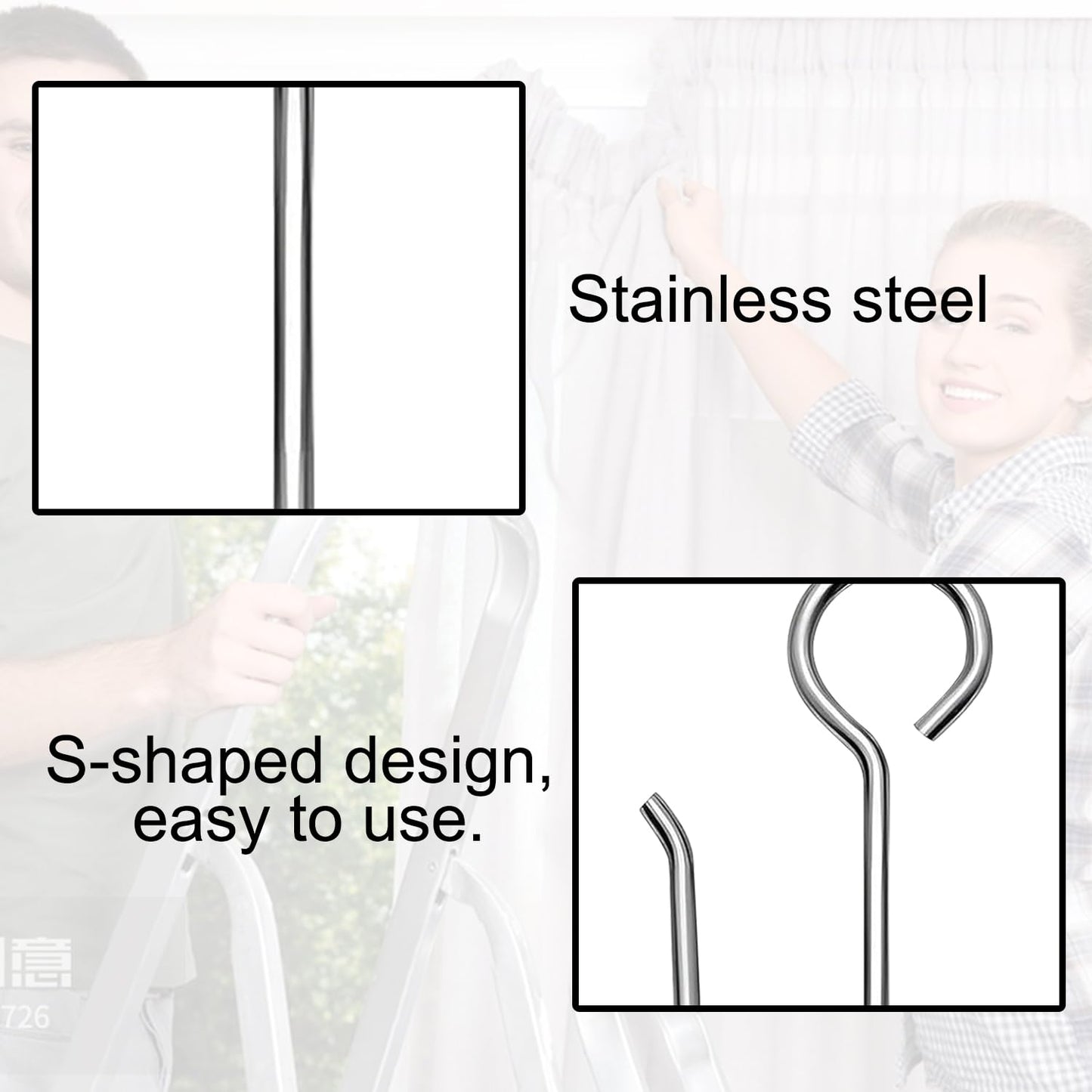 Uskerb Metal Curtain Hooks (20Pcs) - Versatile Track Hooks for Windows, Doors & Showers