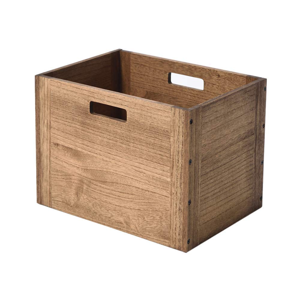 KIRIGEN Stackable Wooden Storage Cube with Handles, Brown