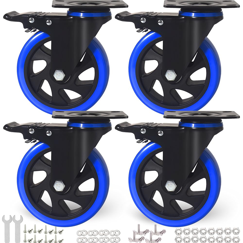 5 Inch Caster Wheels, Casters Set of 4, Heavy Duty Casters with Brake