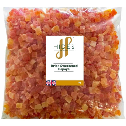 Hides Fine Foods - Dried Sweetened Papaya 1kg - Suitable for Vegetarians - Baking - Granola - Breakfast - Snacking - Desserts - Good Source of Vitamin