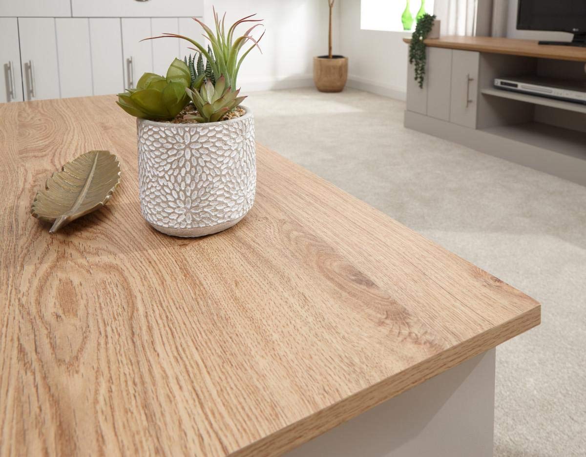 GFW Kendal Coffee Table, Grey and Oak Effect Living Room Table with Open Storage Shelf, Country Style Furniture