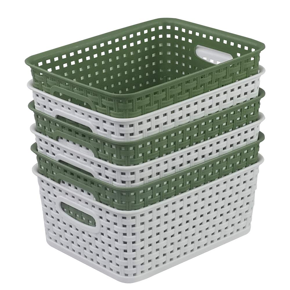 Vareone 6 Pack Pantry Plastic Storage Baskets, Organizer Container with Handle Organization Bins, Ideal for Kitchen, Bathroom