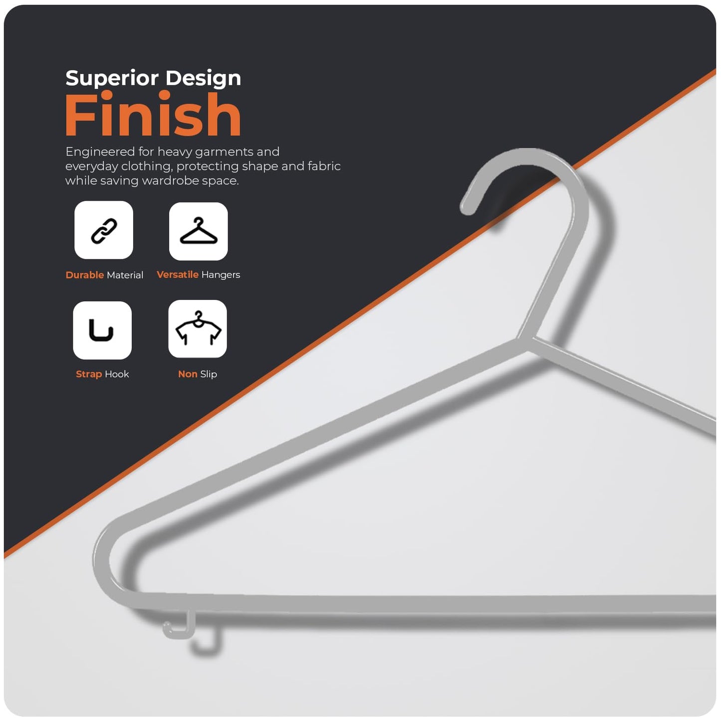 Scott 11 Plastic Coat Hangers, 25 Pack - Adult Grey Strong Clothes Hangers For Clothes, Durable With Hooks For Space-Saving, Lightweight, Non-Slip