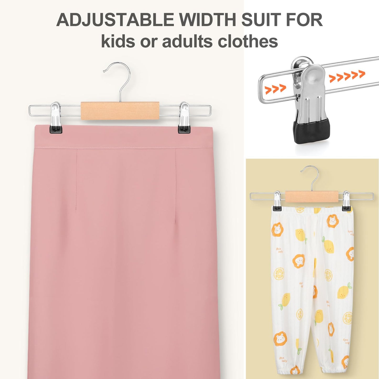TOPIA HANGER Wooden Trouser Hangers with Clips,Wood Skirt Short Hangers