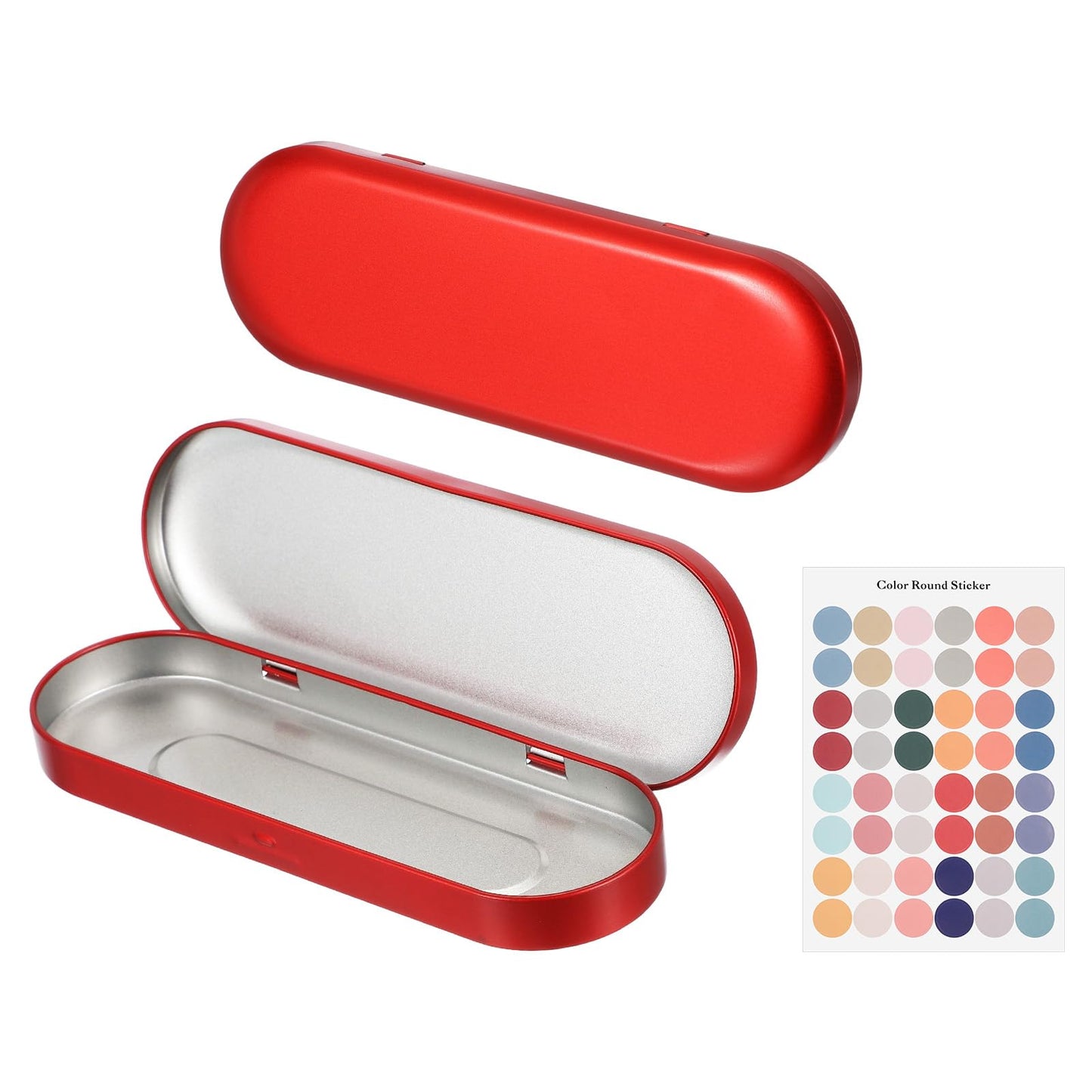 sourcing map 2Pcs Metal Tin Box Container, 6.9x2.4x0.7 Oval Empty Hinged Lid Box with Self Adhesive Colored Sticker