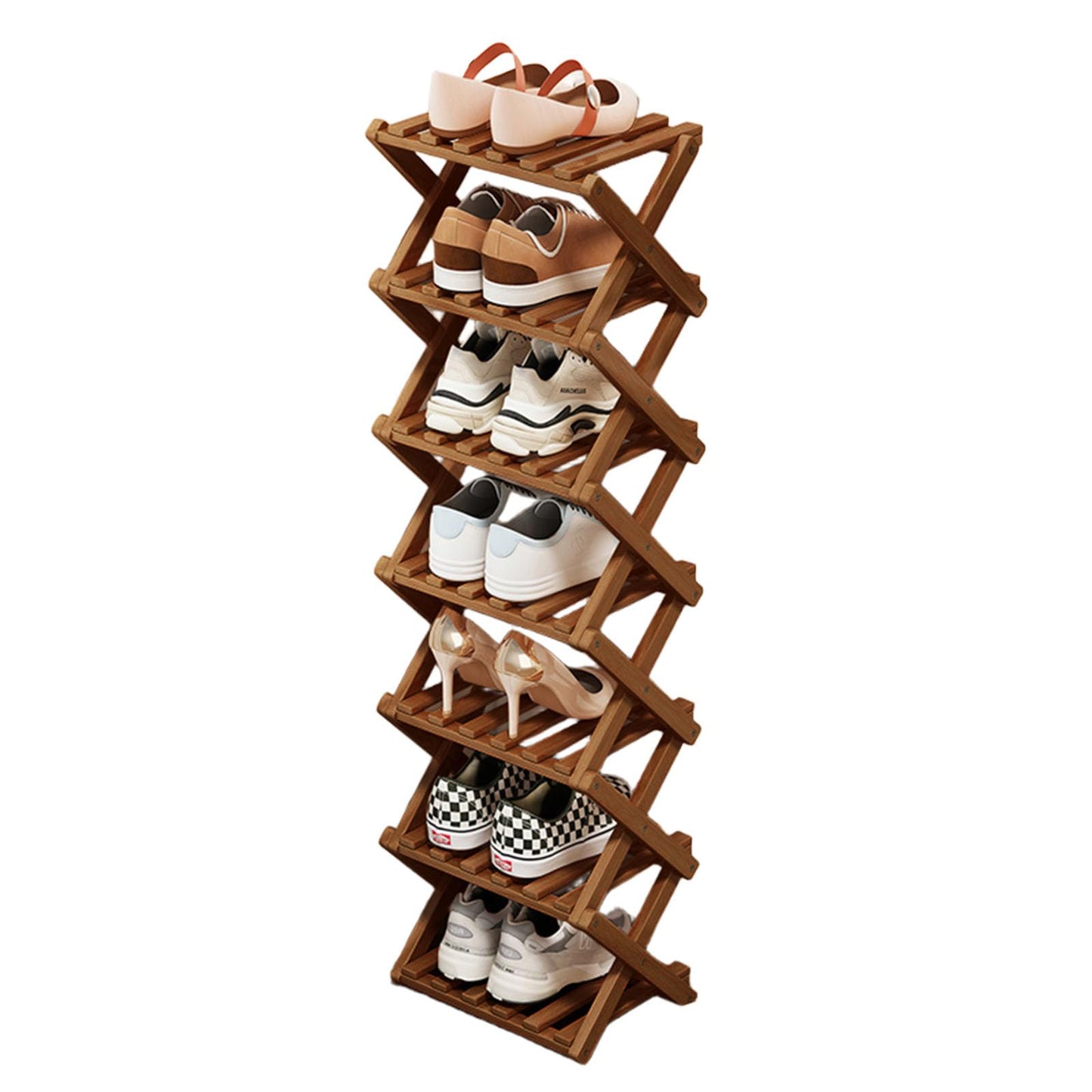 SHEBUYLLI Vertical Foldable Shoe Rack Small, Wooden Shoe Storage Cabinet